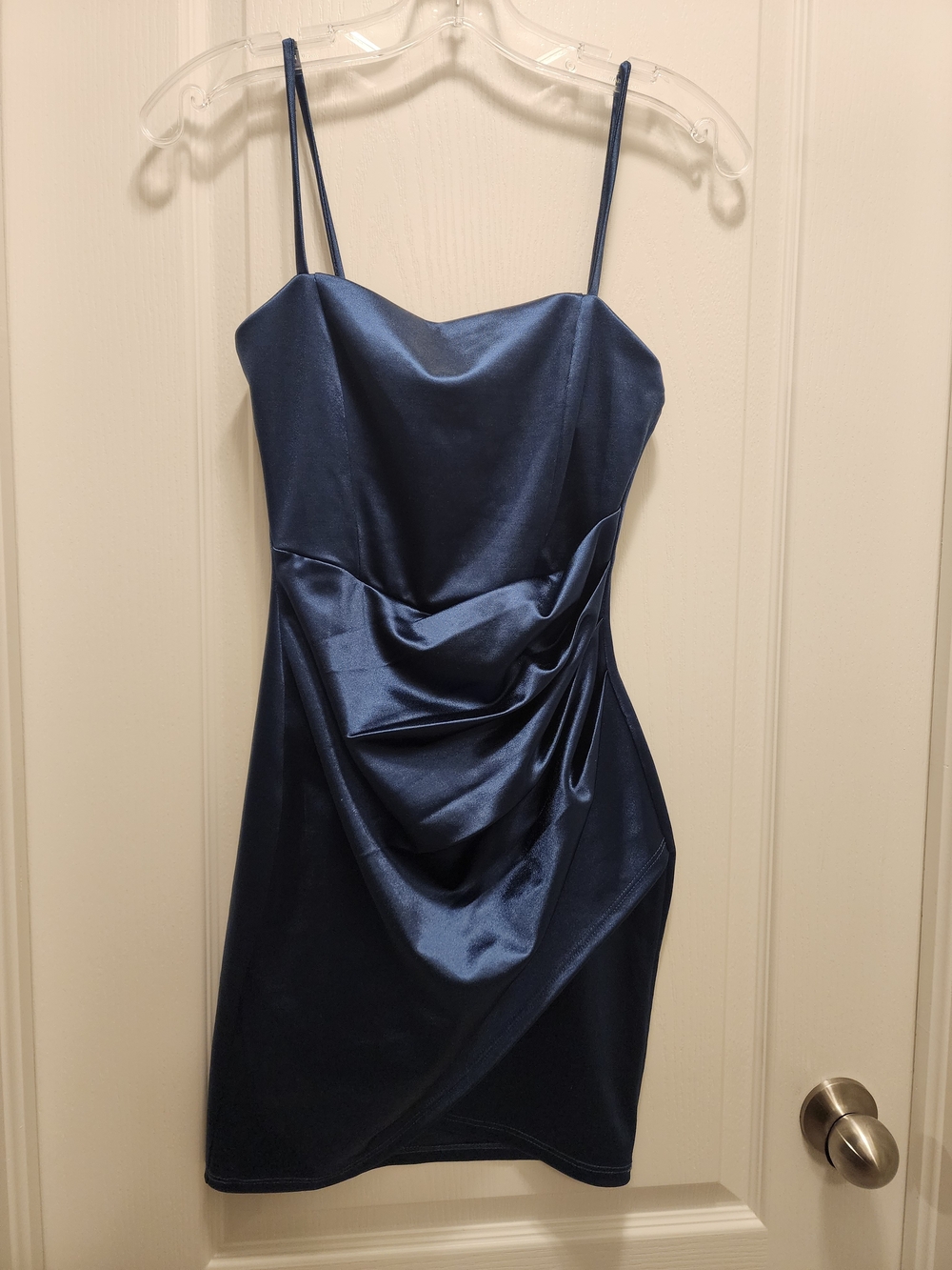 Windsor Navy Satin Draped Slip Mini Dress